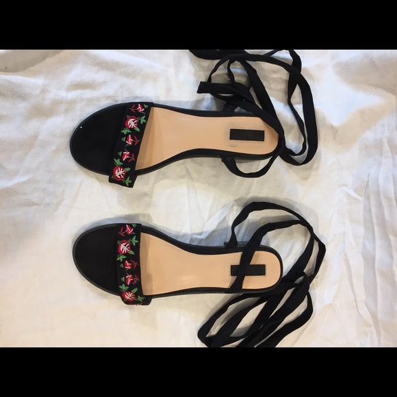 Forever 21 Shoes - Floral Black lace up sandals